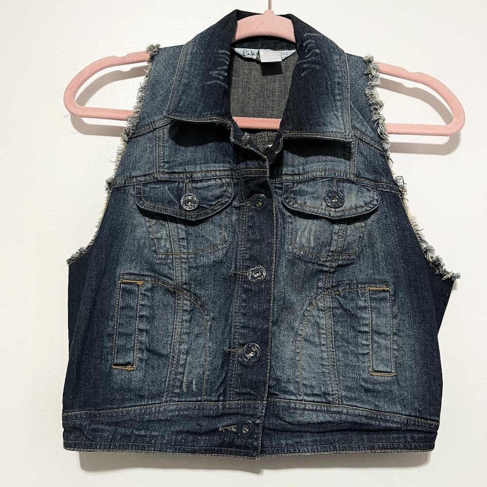 Candies Y2K Cropped Denim Vest M Indie Sleaze Grunge Distressed Rocker Alt